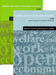 Zwei Buchcover von "welfare and work in the open economy", Band I grün, Band II blau, herausgegeben von Fritz W. Scharpf und Vivien A. Schmidt, Oxford Verlag.