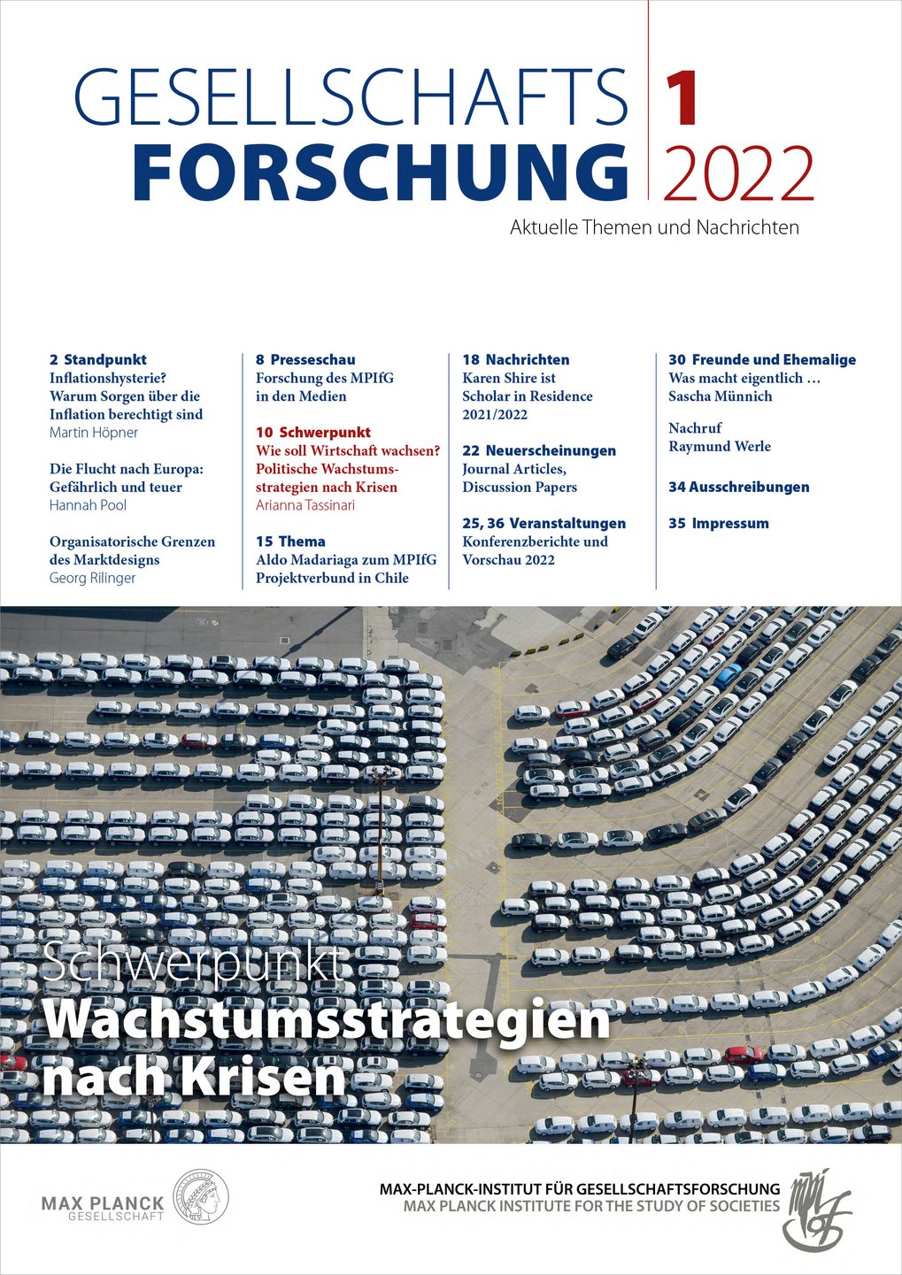 Titelblatt der Zeitschrift "Gesellschaftsforschung" 2022 mit Inhaltsverzeichnis.