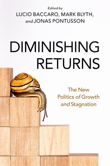 A snail on stacked blocks symbolises slow growth; the book title ‘Diminishing Returns’ is visible.