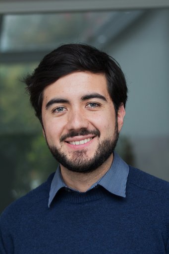 Das Foto zeigt ein junges menschliches Individuum männlichen Geschlechts. Das dunkle volle Haar ist kurz geschnitten, ein ebensolcher Bart schmückt das freundlich lächelnde Antlitz. Aus dem zum Hals hin offenen Pullover dunkelblauer Farbe ragt der offene Kragen eines hellblauen Hemdes.