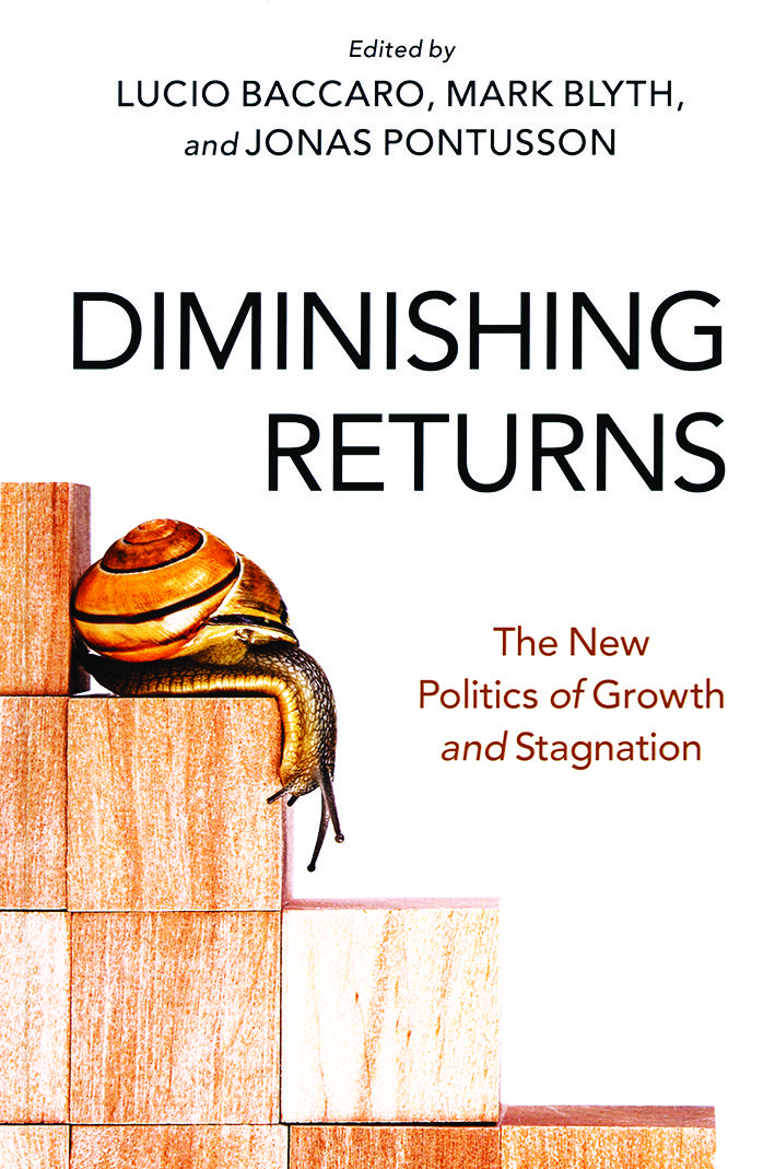 A snail on stacked blocks symbolises slow growth; the book title ‘Diminishing Returns’ is visible.