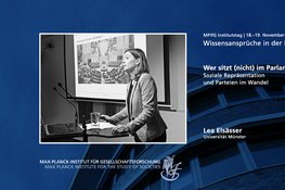 Eine Konferenzpräsentationsfolie, auf der ein Redner über soziale Repräsentation und politische Parteien spricht. Die Folie enthält ein Bild eines Parlaments und einen Text in deutscher Sprache.