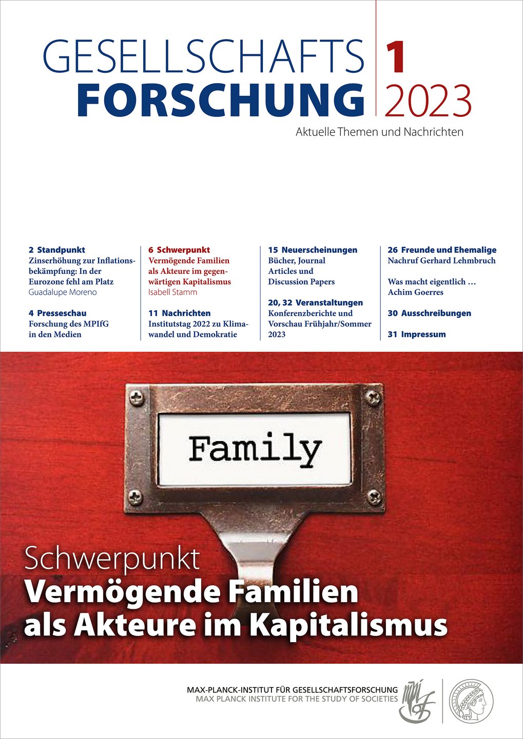 Titelblatt der Zeitschrift "Gesellschaftsforschung" 2023 mit Inhaltsverzeichnis.