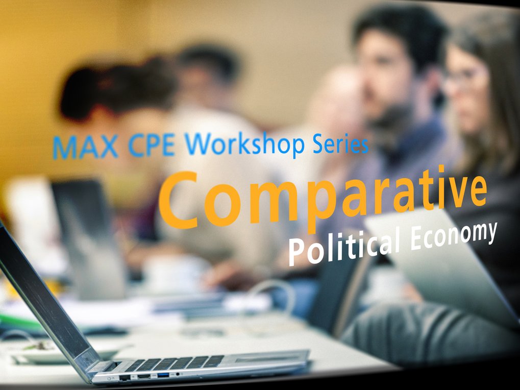 people at a table with laptops, with text saying "MAX CPE Workshop series Comparative Political Economy"