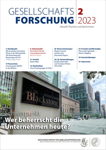 Topics: Corporate governance, climate policy, and new publications, published by the Max Planck Institute for the Study of Societies. The image shows the cover of the latest issue of the magazine “Gesellschaftsforschung” (Social Research).