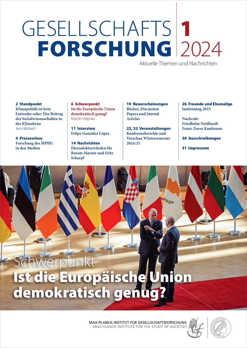 Titelblatt der Zeitschrift "Gesellschaftsforschung" 2024 mit Inhaltsverzeichnis.