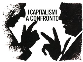 Das Cover von „I Capitalismi a Confronto” zeigt die Silhouetten zweier Personen in einer hitzigen Diskussion. Die Stimmung ist angespannt, im Mittelpunkt steht die vergleichende politische Ökonomie.