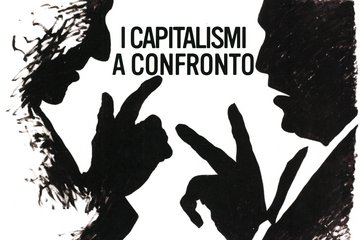 Das Cover von „I Capitalismi a Confronto” zeigt die Silhouetten zweier Personen in einer hitzigen Diskussion. Die Stimmung ist angespannt, im Mittelpunkt steht die vergleichende politische Ökonomie.