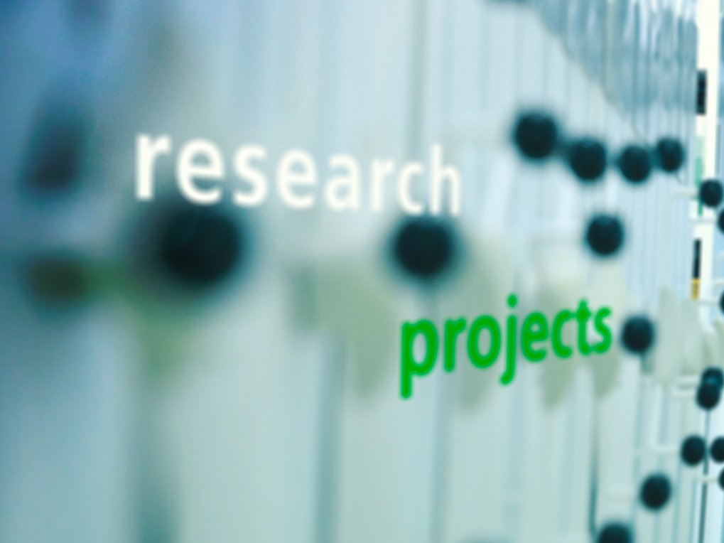Text “Research projects” against a blurred background.