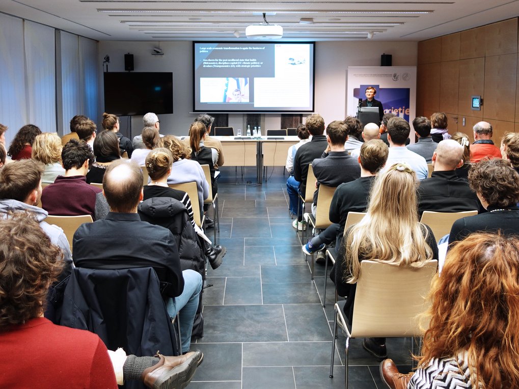 Conference room with a speaker and a full audience