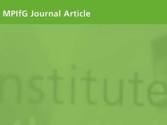 Grüne Überlagerung mit weißem Text „MPIfG Journal Article“; der unscharfe Hintergrund zeigt einen Teil des Textes „Institute“.